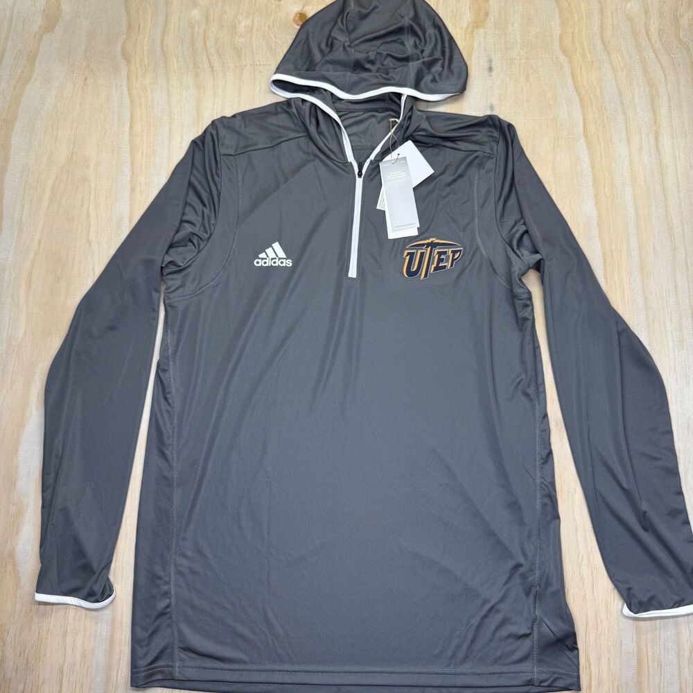 NEW UTEP Miners Adidas Team Lightweight Hoodie Shirt Dark Gray LG TALL